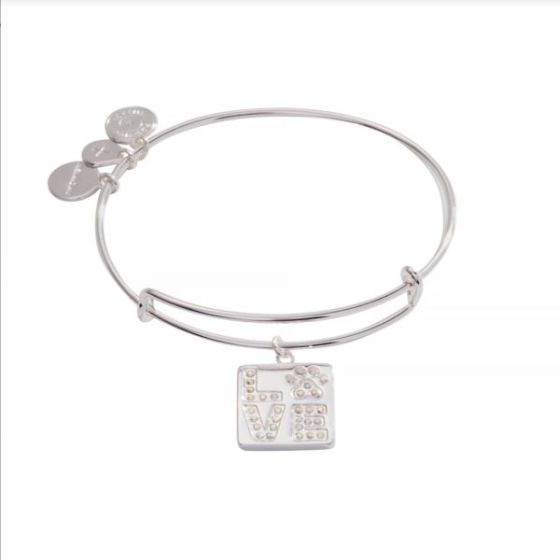Love Paw Print Charm Bangle - Shiny Silver