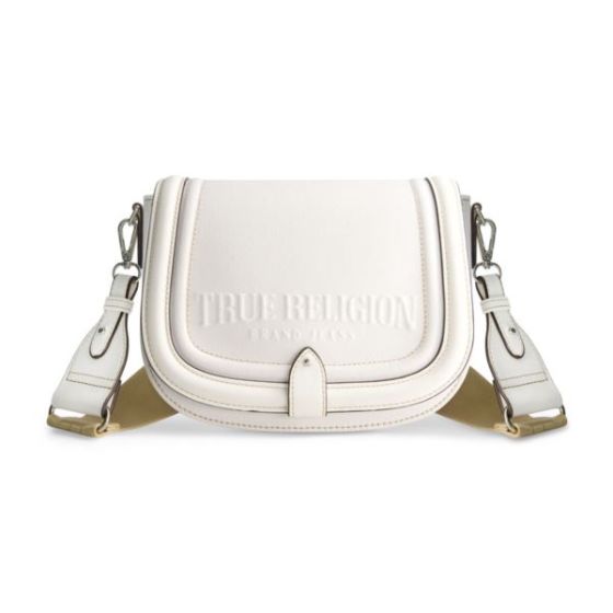 Distressed Logo Denim Saddle Bag