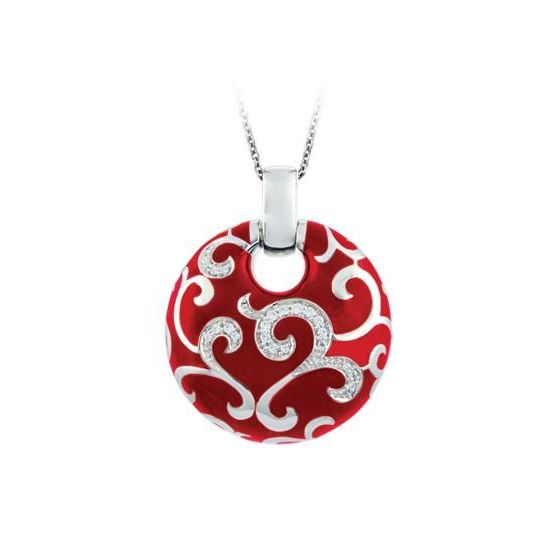 Belle Etoile Round Cubic Zirconia studded Red Background Royale Pendant - 925 SS with chain