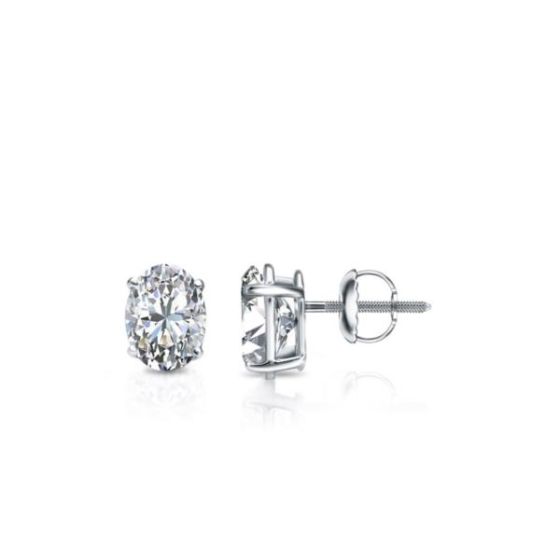 Bright White Pinnacle Oval Lab Grown Diamond Screwback Stud in 14K White Gold 0.45ct, GH, VVS
