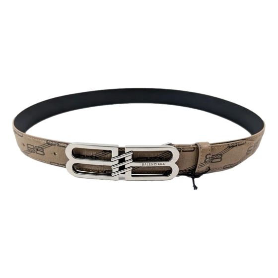 Balenciaga BB Signature Canvas Leather Belt Monogram Beige 75