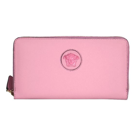 Versace La Medusa Baby Pink Long Zip Around Wallet