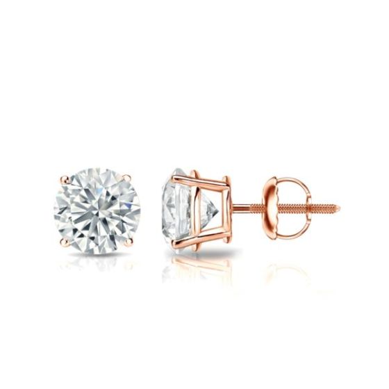 Bright White Round Lab Grown Diamond Screwback Stud in 14K Rose Gold 1.00ct, Color-FG, Clarity-VVS