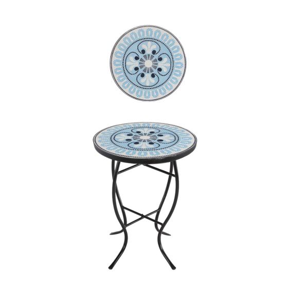 Mosaic Art Collection - Pansies Blue Accent Table - Light Blue