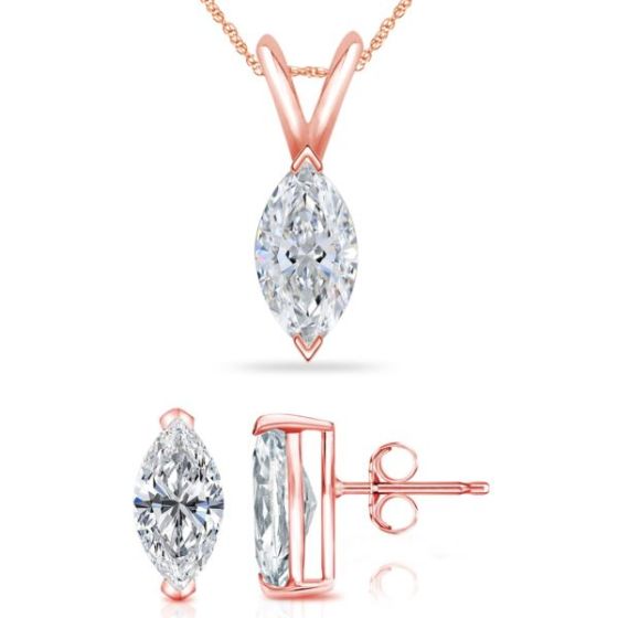 Bright White Pristine Marquise Lab Grown Diamond Pendant-Stud Set in 14K Rose Gold 2.70ct, GH, VS