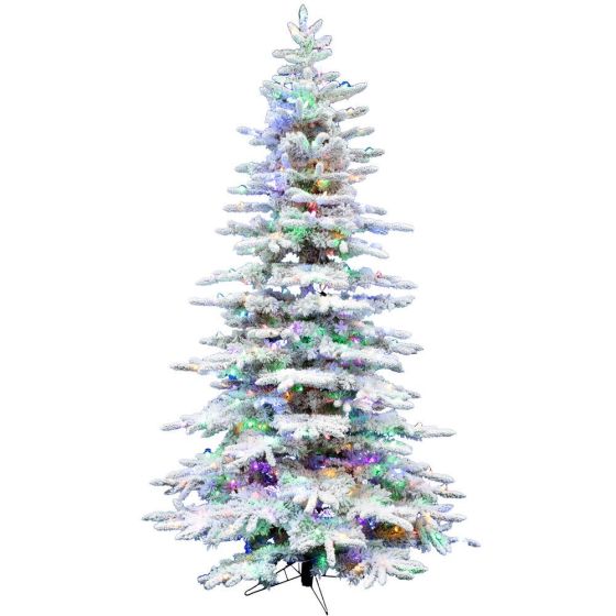 6.5-Ft. White Pine Snowy Artificial Christmas Tree with Multi-Color LED String Lighting and Holiday