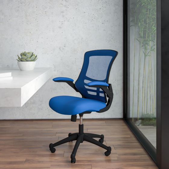 Mid-Back Blue Mesh Swivel Ergonomic Task Office Desk Chair with Flip-Up Arms