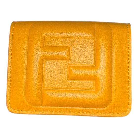 Fendi FF Cube Embossed Logo Oro Yellow Leather Trifold