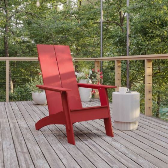 Red Modern Dual Slat Back Indoor/Outdoor Adirondack Style Patio Chair