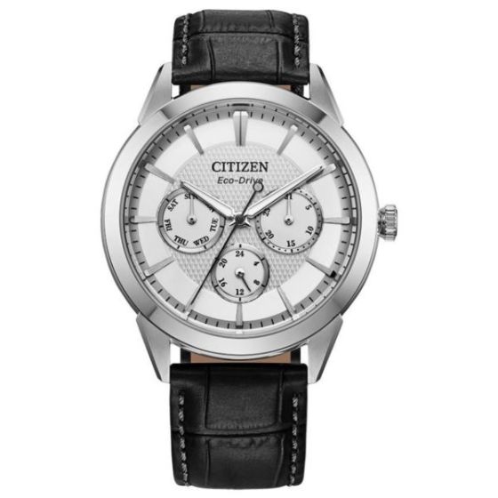 Men's Rolan Silver-Tone Dial Leather Strap Watch