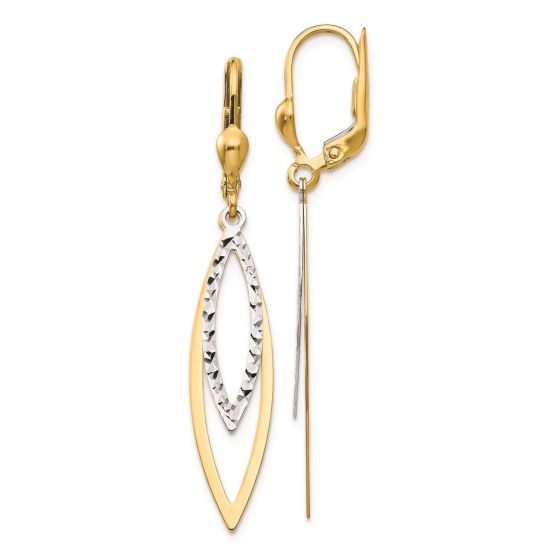 14k Two-tone Diamond-cut Leverback Earrings