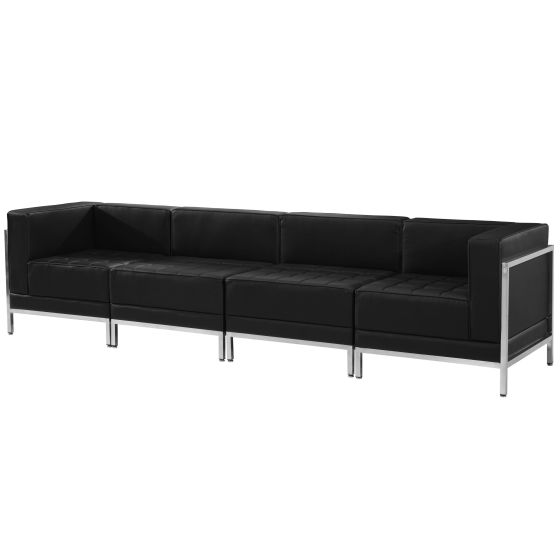 Black LeatherSoft 4 Piece Modular Lounge Set with Taut Back and Seat