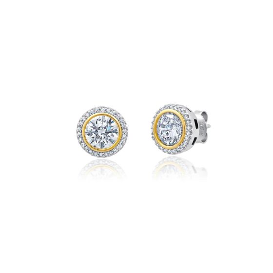 Crislu Two Tone Halo Stud Earrings