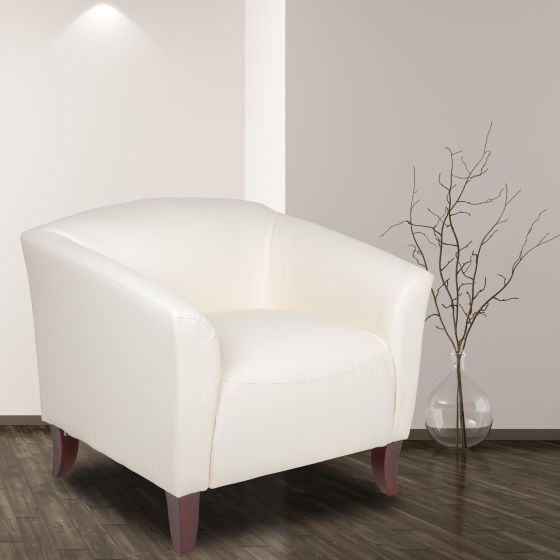 Ivory LeatherSoft Chair with Cherry Wood Feet - Lobby or Guest Seating