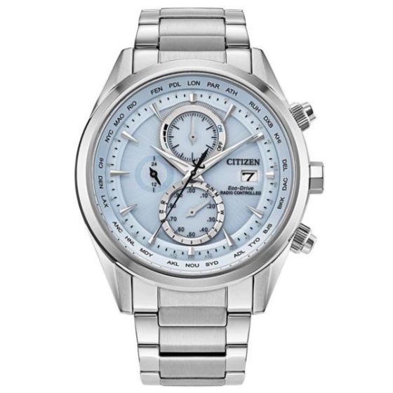 Men's Sport Luxury Radio Control Light Blue Dial Stainless Steel Watch