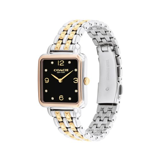 Ladies Cass Square 2-Tone Stainless Steel Watch Black Dial