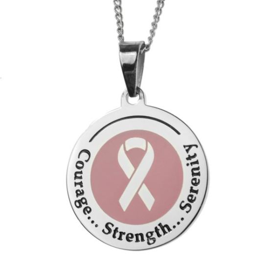 Joyful Sentiments Pink And Silver Round Ribbon Pendant Necklace