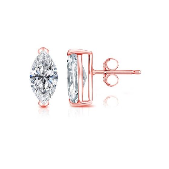 Bright White Pristine Marquise Lab Grown Diamond Stud in 14K Rose Gold 0.30ct, Color-GH,Clarity-VS