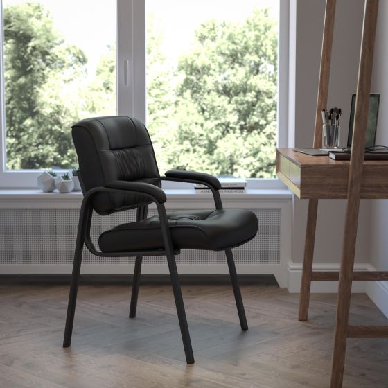 Black LeatherSoft Executive Side Reception Lounge Chair with Titanium Gray Frame