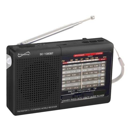 9 Band Radio w/ Bluetooth and Rechargeable Battery Black