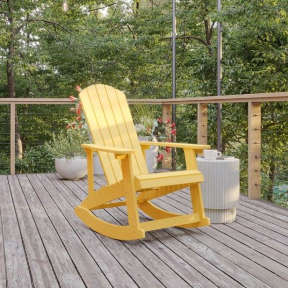 Adirondack Style Poly Resin Wood Rocking Chair for Indoor/Outdoor Use - Black