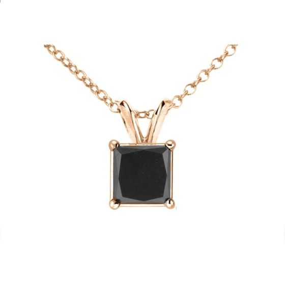 PARIKHS Black Princess cut Soliatire Diamond Pendant 14k Rose Gold 0.50ct