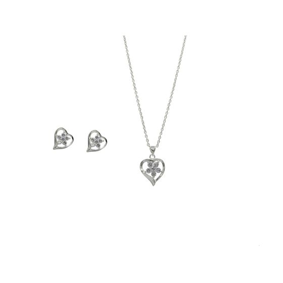 Sterling Silver CZ Star Burst Heart Jewelry Set