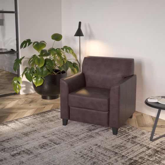 Brown LeatherSoft Chair with Clean Line Stitched Frame - Reception Seating
