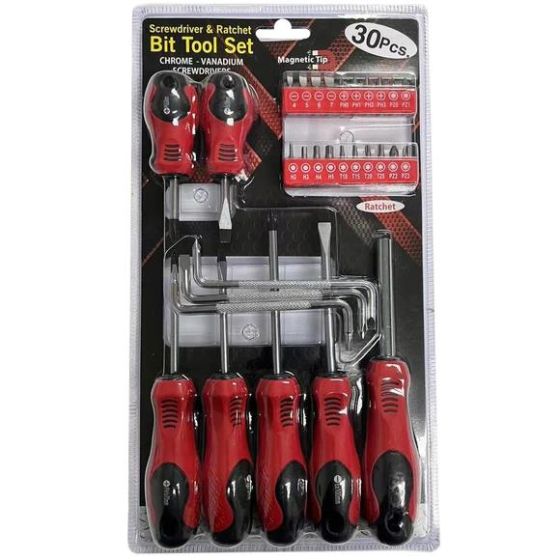 30pc Screwdriver & Ratchet Bit Tool Set