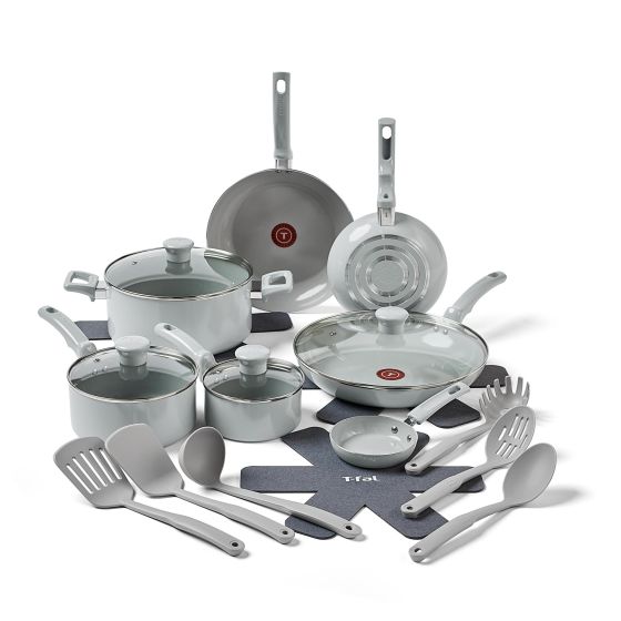 Essentials Ceramic Non-Stick 20-Piece Cookware Set - Moon Grey
