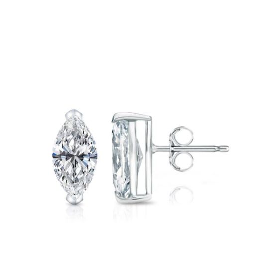 Bright White Pristine Marquise Lab Grown Diamond Stud in 14K White Gold 0.55ct, Color-GH,Clarity-VS