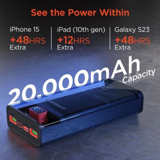 Hypergear 20,000mAh ClearCharge XL Transparent Fast Charge Power Bank with 20W USB-C PD