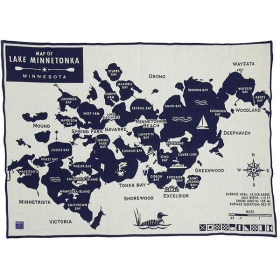 Faribault Mills Lake Minnetonka Map Wool Throw