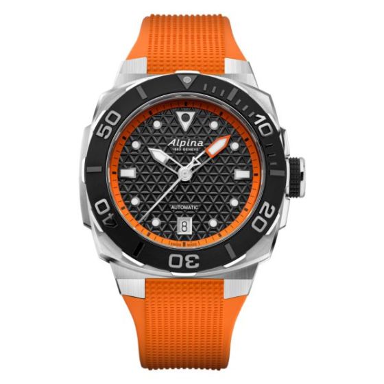 Men's Seastrong Diver Extreme Automatic Orange Rubber Strap Watch Black Dial