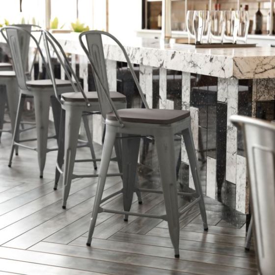 All-Weather Counter Height Stool with Poly Resin Seat - Silver/Gray