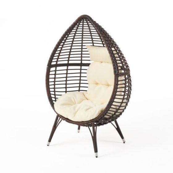 Multibrown Wicker Lounge Teardrop Chair w/Cushion