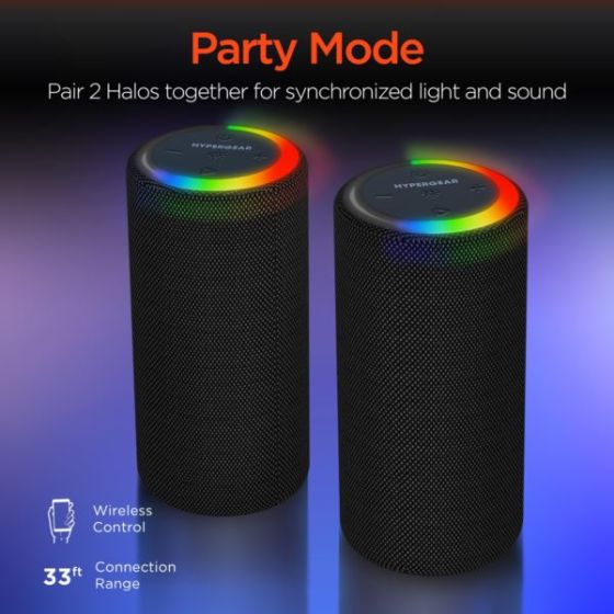 HyperGear SET of 2 - Halo XL Waterproof 360 LED Wireless Speakers