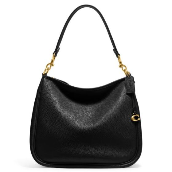 Soft Pebbled Leather Cary Shoulder Bag - Black/Brass