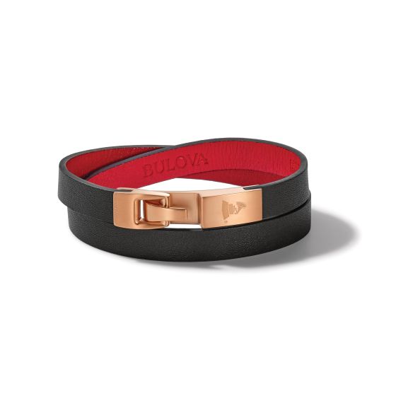 Double Wrap Bracelet- Black Leather - Rose Gold - Large - Latin Grammy