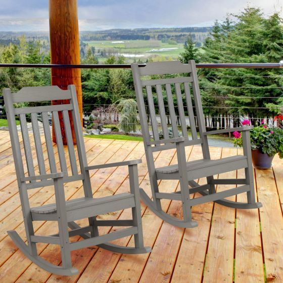 2 Pack All-Weather Rocking Chair in Gray Faux Wood - Patio and Yard Furniture