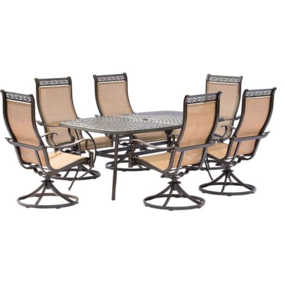 Manor 7-Piece Outdoor Dining Set with Six Swivel Rockers and a Large Cast-top Dining Table