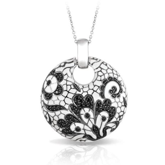 Belle Etoile Round Black Cubic Zirconia studded Fleur de Lace Pendant - 925 SS with chain