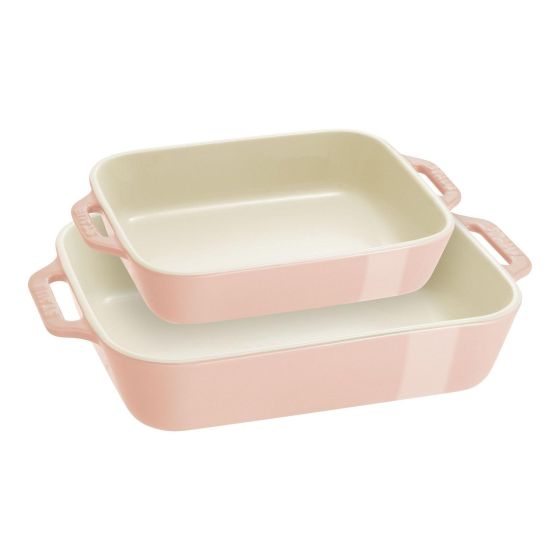 2pc Ceramic Rectangular Baking Dish Set Light Pink