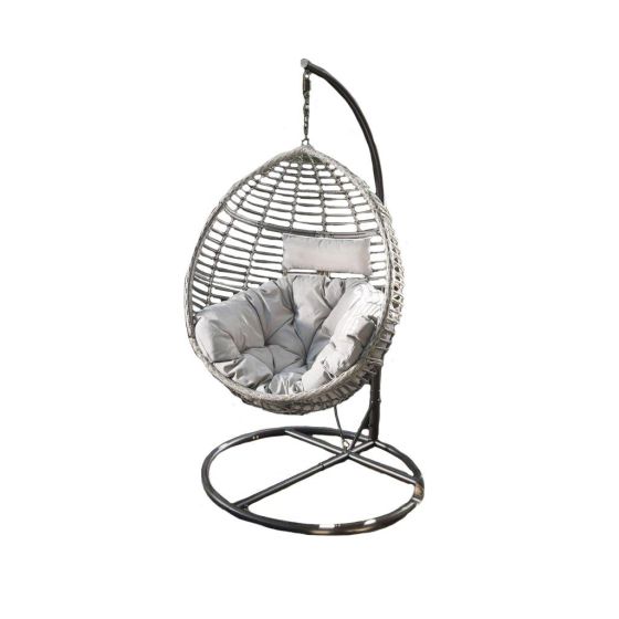 Outdoor Wicker Hanging Basket Chair w/Water-Resistant Cushions & Base - Gray