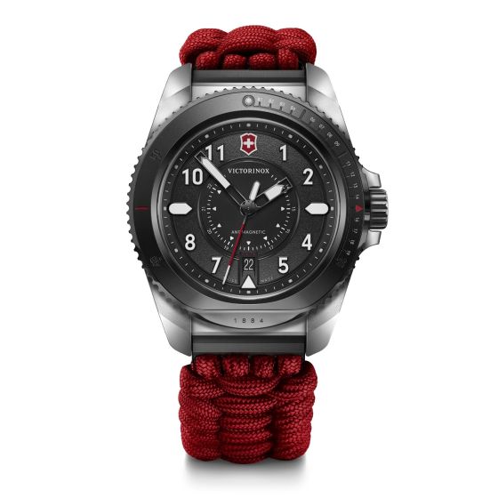 Journey Quartz Le 43mm, Silver Stainless Steel Case, Black Dial, Red Paracord Strap