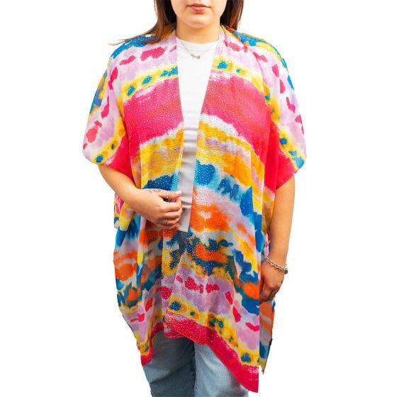 Watercolor Print Kimono with Bling
