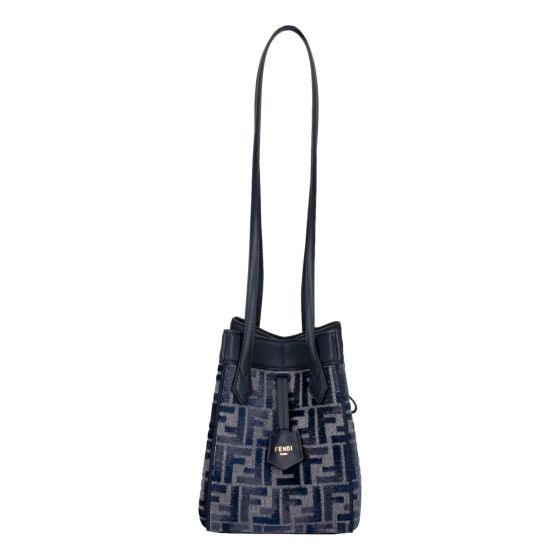 Fendi FF Origami Mini Sac Jacquard Canvas Leather Blue Handbag