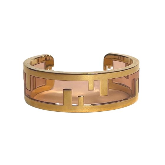Fendi O'Lock Logo Bracelet Gold Metal Dust Pink Plexiglass Small Women's