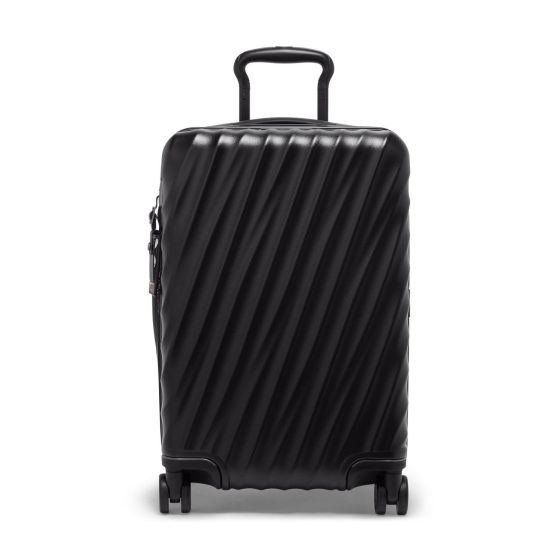 Striking from any distance, this carry-on boasts a modern silhouette with fluid-looking contours. Made with a recycled polycarbonate shell, it's lightweight and resilient for international and domestic travel. Black Texture.