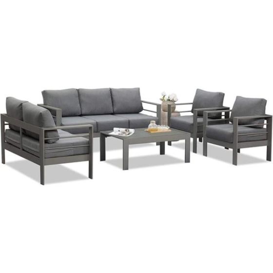 IF Collection - 5-Piece Aluminum Conversation Sectional Sofa Set - Gray, Dark Gray